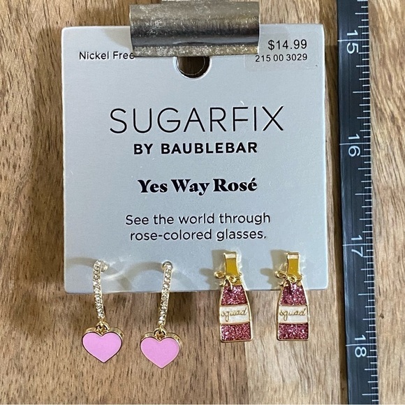 4/$20 Baublebar Yes Way Rose Earring Duo Sugarfix Heart Wine Squad Pink Gold - Picture 4 of 6